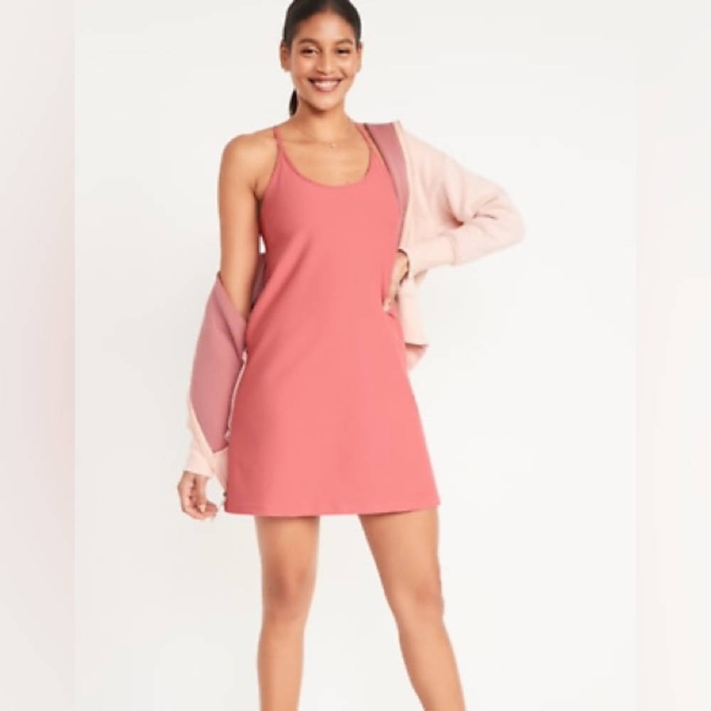 Old Navy PowerSoft Go-Dry Racerback Mini Swing A-Line Dress Small Pink Bra